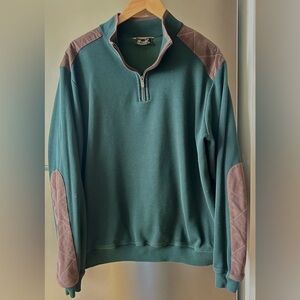 St. Croix Quarter Zip Sweater XL Made in USA Suede Elbow Patch